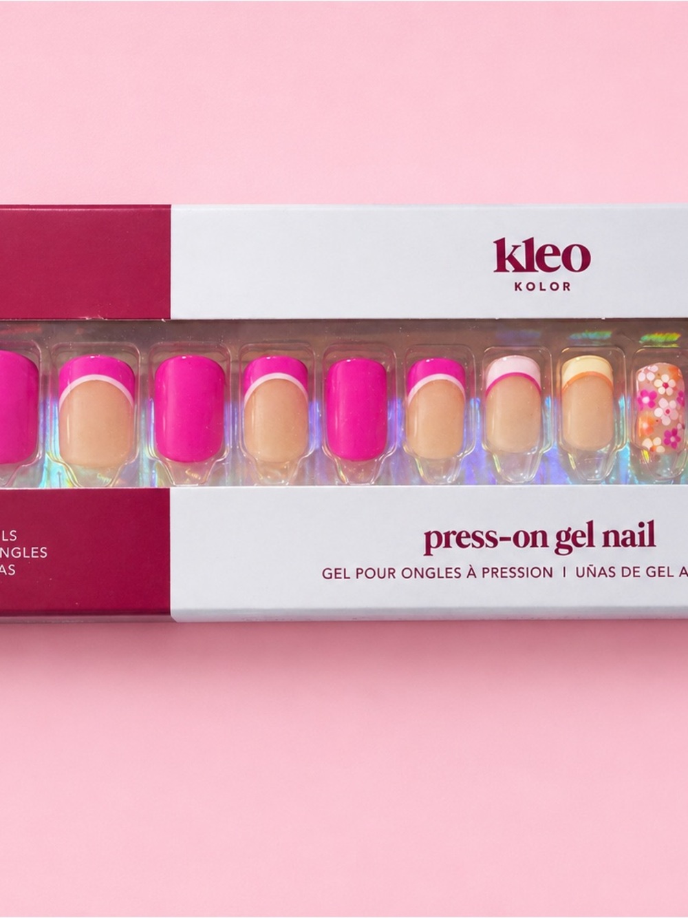 Kleo Kolor Pink Press-On Gel Nail Set Hot Pink French NEW
